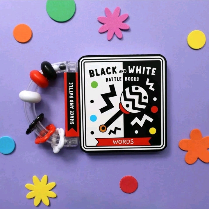 My first black and white word book and rattle