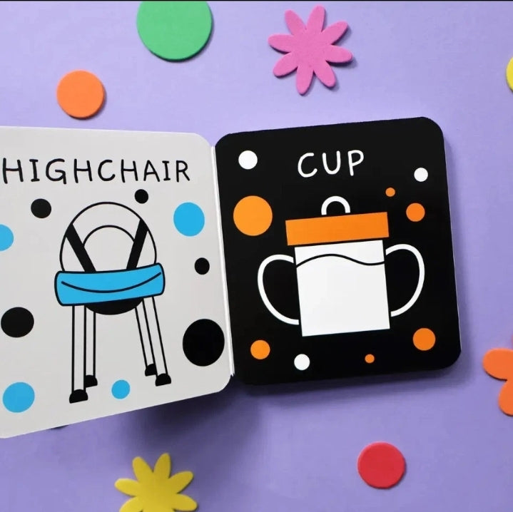 My first black and white word book and rattle