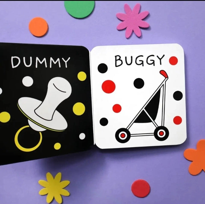 My first black and white word book and rattle