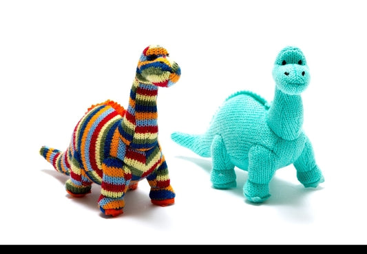 Knittet Diplodocus Teddy rattle baby toy